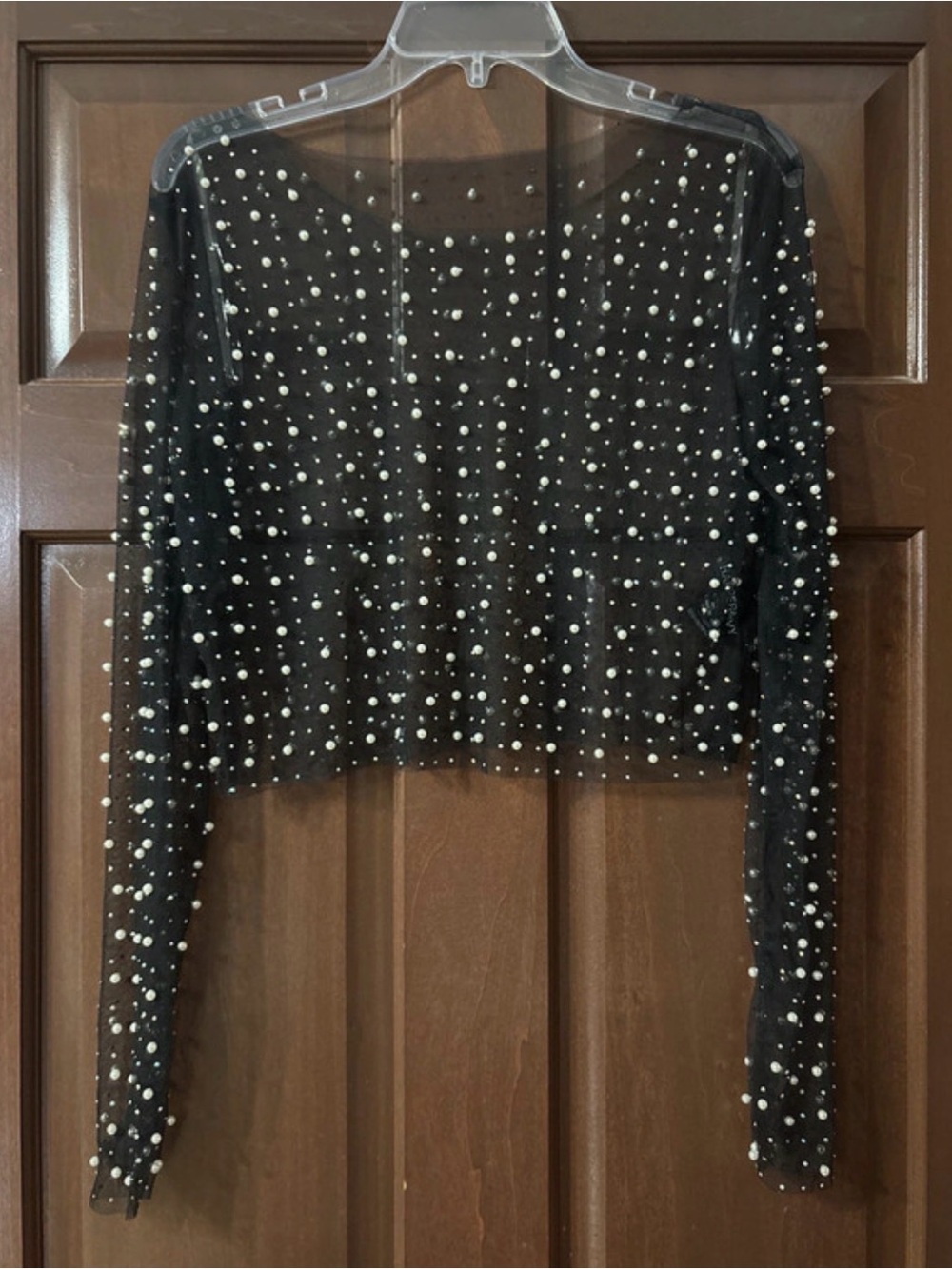 Harper & Ivy mesh pearl and rhinestone crop top size medium